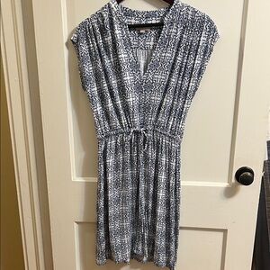 LOFT Blue and White Patterned Midi Dress